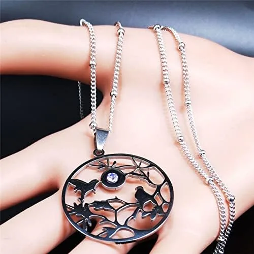 Vista 3 de 2023 Crystal Stainless Steel Statement Necklace for Women Bird Tree of Life Family Chain Necklaces Jewelry Bisuteria N1245S01