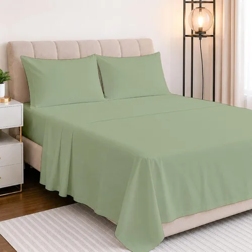 Vista 15 de NON Sticky cotton Juego de sábanas de 4 piezas con bolsillo extra profundo, 100% algodón egipcio, sábanas suaves y transpirables, se adapta a