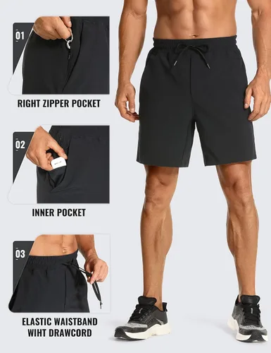 Vista 3 de CRZ YOGA Pantalones cortos de entrenamiento sin forro para hombre, 7 pulgadas, secado rápido, para correr, deportes, gimnasio, con bolsillos