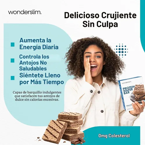 Vista 3 de WonderSlim Barra de bocadillos de oblea de proteínas, chocolate, 210 calorías, 0.53 oz de proteína, 0 mg de colesterol (5 unidades)