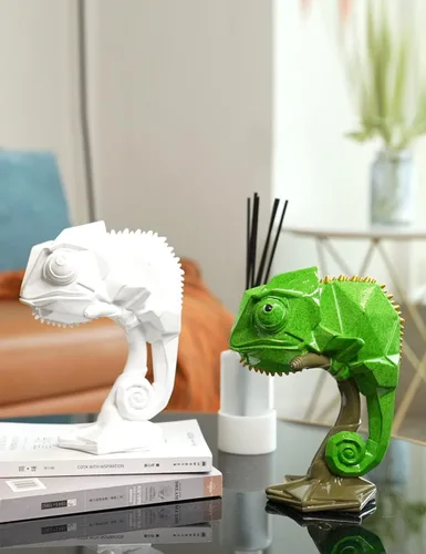Vista 4 de Estatua de animales de lagarto, estatua de animal, decoración moderna, arte para el hogar, regalo para mesa, escritorio, estantería, poliresina