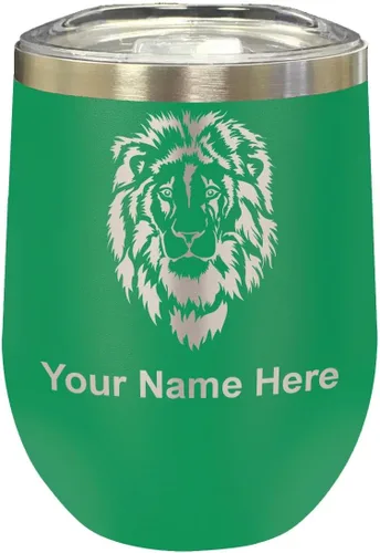 Vista 22 de LaserGram Vaso de vino de acero inoxidable de doble pared, cabeza de león, grabado personalizado incluido (negro)