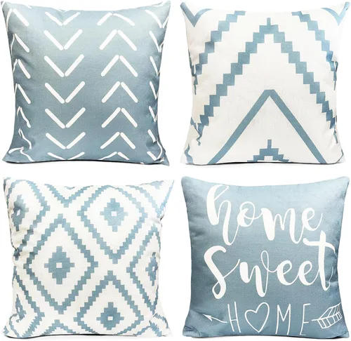 Vista 28 de Juego de 4 fundas de almohada decorativas de 16 x 16 pulgadas, color azul aguamarina, fundas de almohada para sofá, cama, sala de estar, fundas