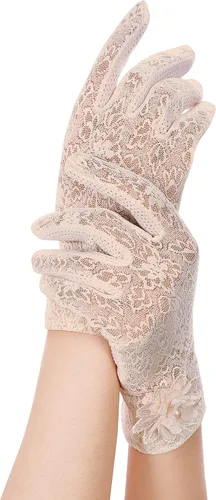 Vista 2 de SATINIOR Guantes florales de encaje para mujer, elegantes guantes de encaje cortos, guantes de verano para boda, Halloween, fiesta de cosplay