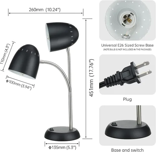 Vista 3 de Lámpara de mesa de diseños simples para cuidar los ojos, lámpara de escritorio básica de metal LED E26 con cuello de ganso flexible, lámpara