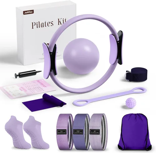 Vista 10 de Kit de Pilates para mujeres para entrenamiento en casa, equipo de Pilates juego de anillo y pelota con 3 bandas de resistencia de tela, pelota