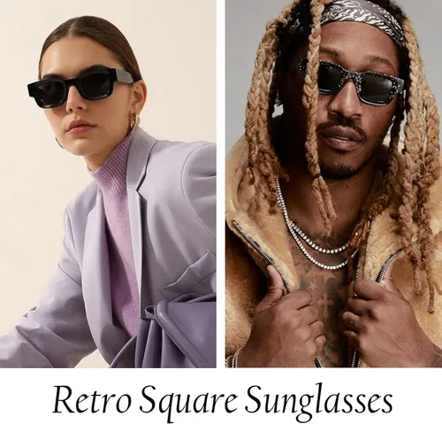 Vista 3 de Hycredi Gafas de sol rectangulares gruesas para mujeres y hombres, lentes de sol polarizados cuadrados gruesos y retro de los años 90, protección