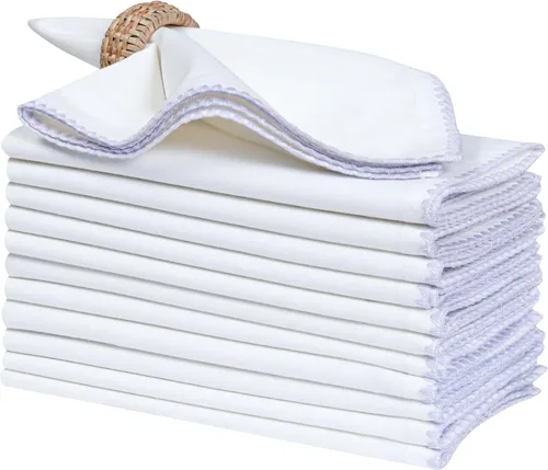 Vista 27 de Bedding Craft Juego de 12 Servilletas de Tela para Cena – 18x18 Azul Aéreo con Aspecto de Lino y Dobladillo Decorativo – Suaves, Lavables a Máquina