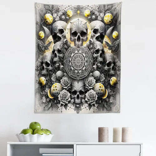 Vista 152 de Ambesonne Tapiz bohemio, diseño floral de bruja, luna y mariposa con adornos de mandala, decoración de tela para colgar en la pared para dormitorio