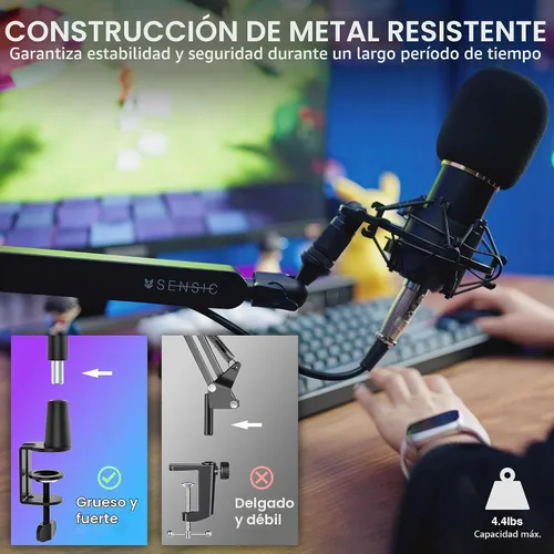 Vista 5 de Sensic SA-30 LP Brazo de micrófono de perfil bajo, soporte de micrófono giratorio de 360°, brazo de micrófono de perfil bajo para transmisión