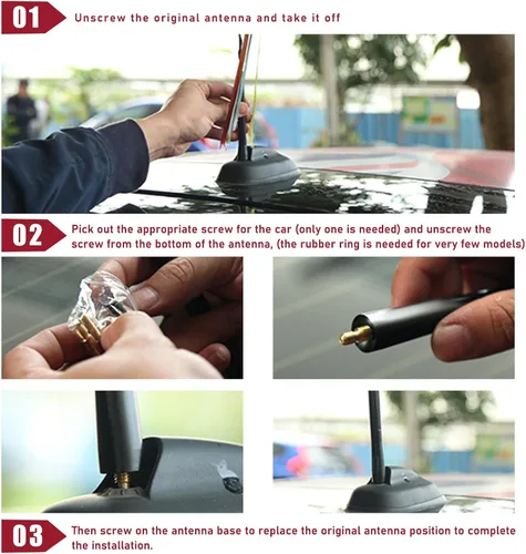 Vista 6 de Dickno Antena corta para automóvil, antena de radio de aluminio de 1.37 pulgadas, repuesto de mástil, antena de recepción de radio AM/FM automática