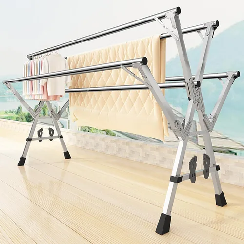 Vista 3 de Heavy Duty Stainless Steel Clothes Drying Rack - 5-Rod Retractable & Foldable Laundry Dryer, Portable Indoor/Outdoor Drying Rack with Wall Mount