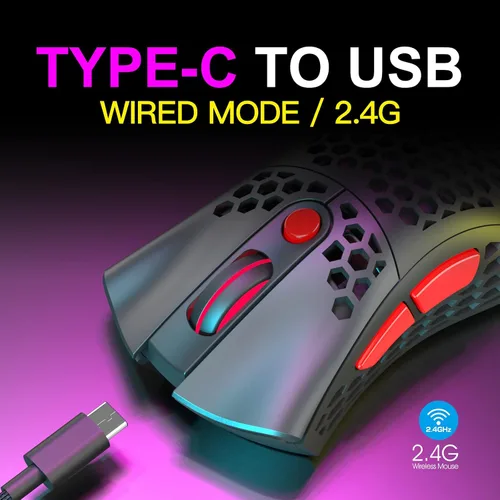 Vista 5 de RAZEAK Mouse inalámbrico para juegos, sensor de 10 K, 10,000 DPI, ligero 6 botones programables ergonómicos RGB mouse para juegos para PCMac