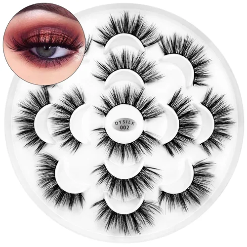 Vista 10 de DYSILK Pestañas postizas naturales de visón 6D, aspecto dramático, pestañas postizas esponjosas, extensión de maquillaje, pestañas largas hechas a
