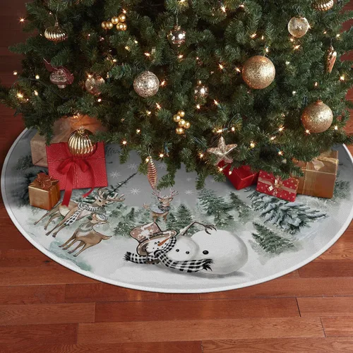 Vista 5 de AVOIN colorlife Falda de árbol de Navidad con diseño de muñeco de nieve, reno, copo de nieve, 36 pulgadas, decoración de árbol de vacaciones