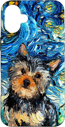 Vista 23 de iPhone 16 Yorkshire terrier Starry Night Cute Yorkie Dog Art por Aja Case