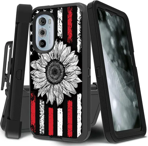 Vista 13 de Funda para Motorola Edge 2021 / Moto Edge 5G UW, protección resistente de 3 capas híbridas a prueba de golpes con funda de clip para cinturón
