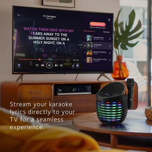 Vista 3 de Singing Machine Sistema de karaoke para adultos y niños con micrófono inalámbrico, SingCast One - Altavoz de karaoke con tecnología de transmisión