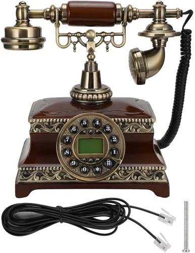 Vista 7 de 143 Teléfono antiguo de moda, línea fija vintage con luz de fondo, bronce, escritorio, DTMF, operación multilínea