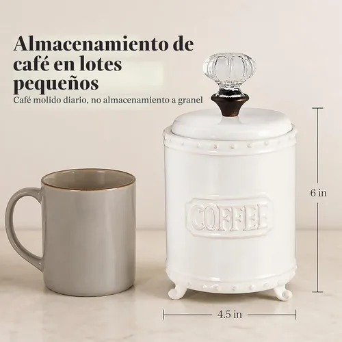 Vista 9 de Mud Pie - Recipiente de Café de Cerámica con Manija y Tirador de Puerta, Blanco