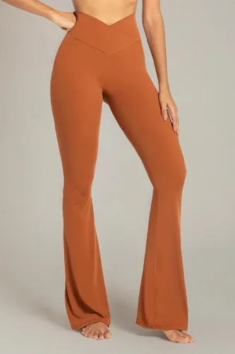 Vista 9 de Sunzel - Leggings acampanados para mujer, sin costuras frontales, pantalones de yoga con control de abdomen, cintura alta cruzada, 28303234 pulgadas