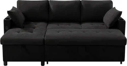 Vista 8 de Sofá cama extraíble de tela de 84 pulgadas con respaldos ajustables, color negro