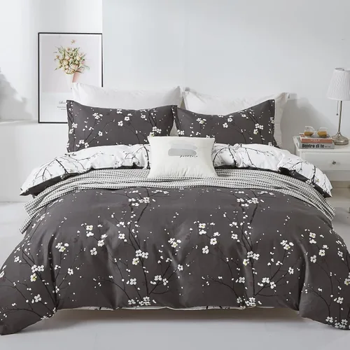 Vista 10 de WONGS BEDDING Juego de funda de edredón floral rosa tamaño individual, juego de ropa de cama reversible con 1 funda de almohada, juego de funda