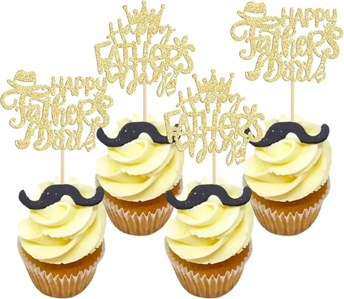 Vista 18 de 24 adornos para cupcakes con temática de sombrero para el Día del Padre, con purpurina azul, mejores selecciones de cupcakes para papá, decoraciones