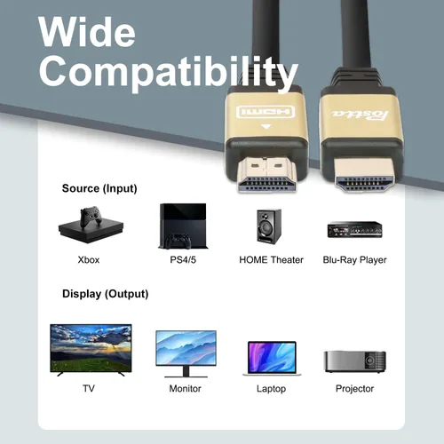 Vista 2 de Postta Ultra HDMI 2.0 V Cable de soporte 4K 2160P, 1080P, 3D, retorno de audio y Ethernet Dorado