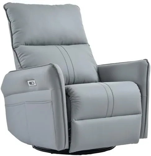 Vista 9 de Silla reclinable eléctrica giratoria con puertos USB, piel sintética para dormitorio (gris claro)