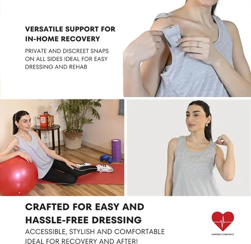 Vista 20 de Inspired Comforts Camiseta sin mangas de recuperación de mastectomía poscirugía con bolsillo de drenaje y acceso a presión