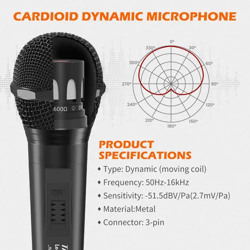 Vista 2 de talomen Micrófono con cable para cantar, hembra de metal, interruptor de encendido/apagado, micrófono dinámico vocal profesional con cable de audio