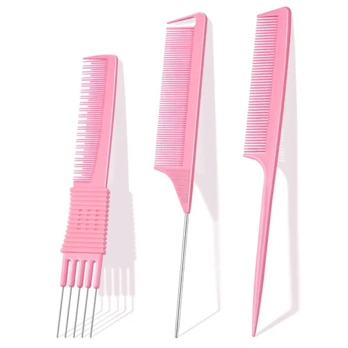 Vista 8 de TsMADDTs Peines de cola de rata para mujeres y hombres, juego de 3 peines para trenzar, separar, peinar, dientes finos, color negro