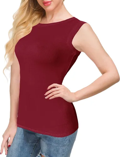 Vista 4 de Afibi Camisetas sin mangas para mujer, de verano, básicas, de punto delgado, acanaladas, con espalda cruzada