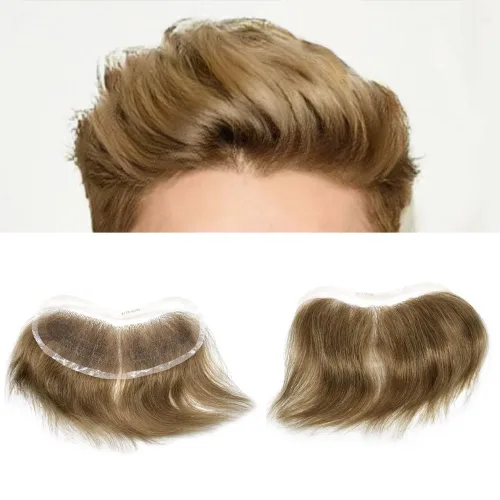 Vista 8 de Pieza frontal de cabello para hombres, extensión de cabello humano virgen de repuesto de línea capilar natural, extensión de cabello frontal