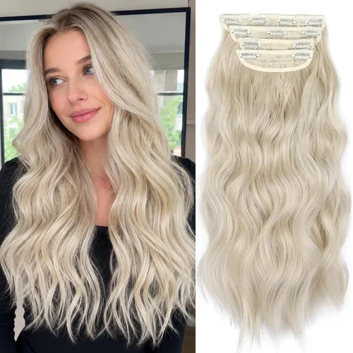 Vista 24 de Extensiones de cabello con clip, extensiones de cabello sintético ondulado de 14 pulgadas con clip (color: 22H10#)
