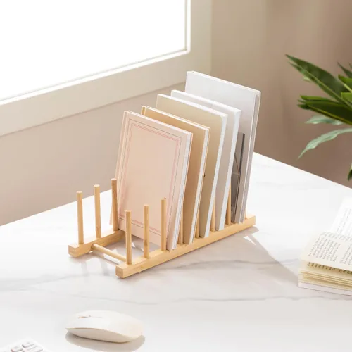 Vista 7 de HBlife Estante de platos de madera de bambú, organizador de cocina con 7 1 unidad