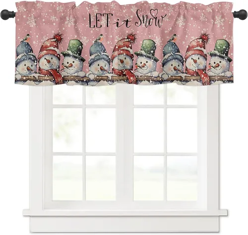 Vista 14 de Cenefa de cortina con lazo rojo de Navidad para ventanas, sala de estar, cocina, baño, granja, bolas de Navidad de acuarela con diseño de bayas