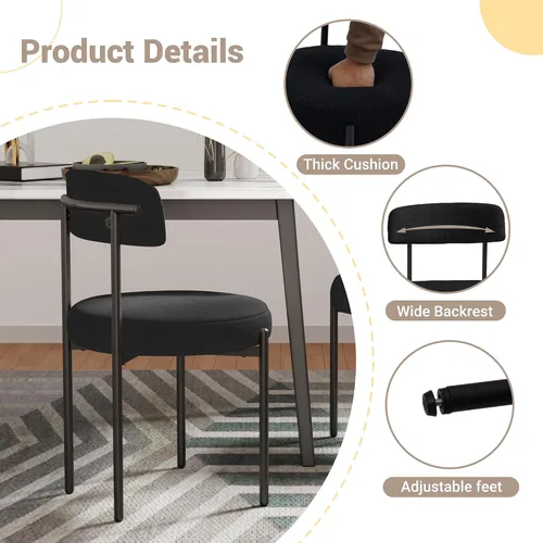 Vista 4 de COCO DESIGN Juego de 2 sillas de comedor negras, modernas y cómodas sillas de comedor Boucle con respaldo curvo, silla de comedor tapizada de sherpa