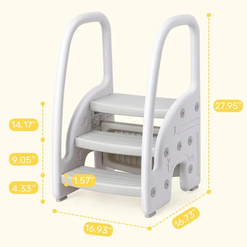 Vista 8 de GAOMON Taburete para niños pequeños, taburete de plástico para niños con Gris