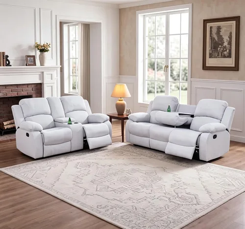 Vista 30 de Juego de sofá reclinable de 2 piezas, sofá reclinable de tela y sofá biplaza para sala de estar, sofá reclinable azul para sala de estar, oficina