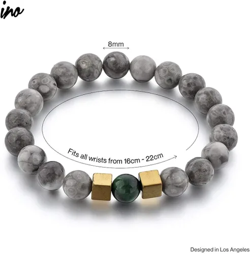 Vista 3 de Ino 0.315pulgadas, chacras protectores y brazalete curativo para hombres o mujeres amatista, cuarzo rosa, howlita, ágata de musgo, y Mai Fan