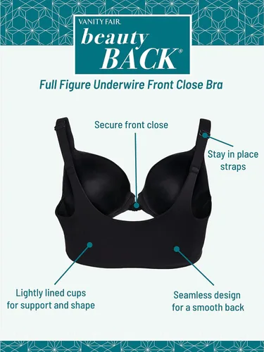Vista 4 de Vanity Fair Brasier con cierre frontal de figura completa para mujer, suavizado de espalda de belleza, copas ligeramente forradas hasta DDD
