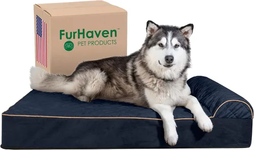 Vista 38 de Furhaven Cama de espuma viscoelástica para perros grandes con refuerzos extraíbles y funda lavable, para perros de hasta 95 libras - Sofá de Gris