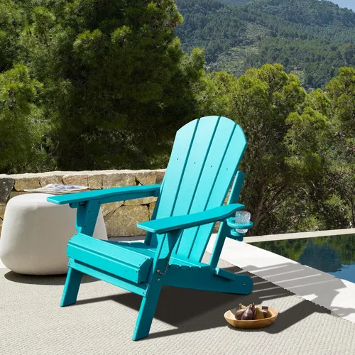 Vista 7 de Lepdep Silla plegable Adirondack moderna ajustable de plástico para exteriores, resistente a la intemperie, 3 posiciones con soporte para tazas