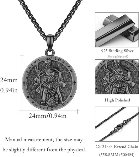 Vista 5 de Collar con colgante de plata de ley 925 con medalla de San Patrón, joyería religiosa para hombres y mujeres, con cadena de acero inoxidable 316L