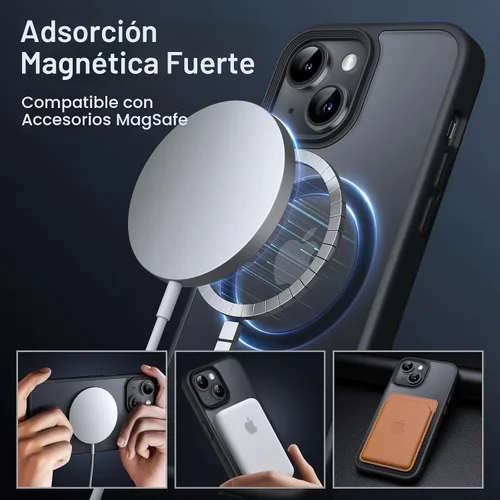 Vista 3 de JETech Funda magnética mate para iPhone 14, color negro Compatible con MagSafe, parte trasera mate translúcida, protección delgada a prueba