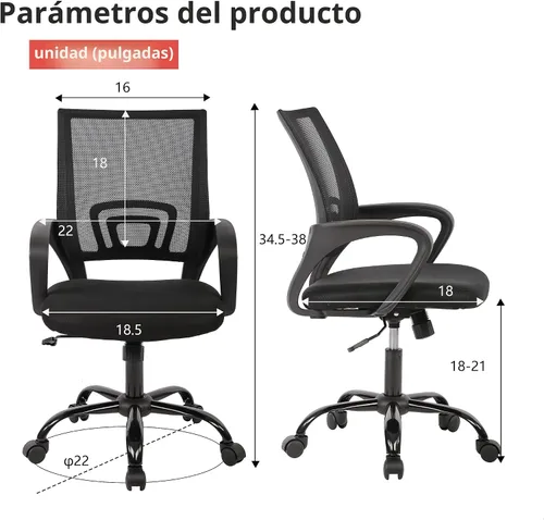 Vista 3 de PayLessHere Silla de Oficina para Computadora Ergonómica Económica Silla de Escritorio Ajustable Cómoda de Respaldo Medio de Trabajo con Ruedas