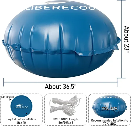 Vista 3 de LIBERECOO Almohadas de piscina redondas de 4 pies para piscinas sobre el suelo - Almohadas de invierno súper duraderas de 0.4 mm Almohadas