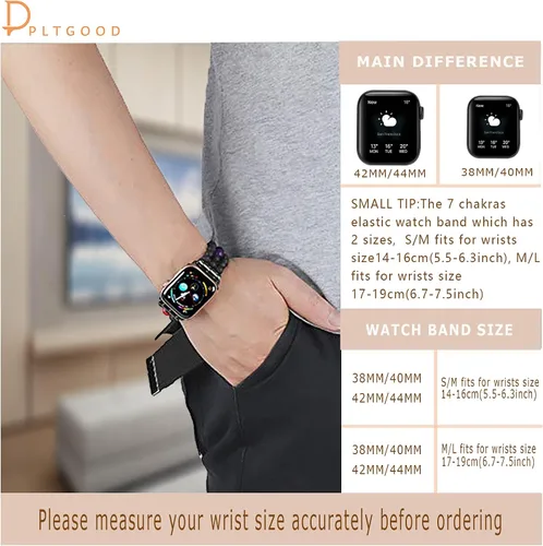 Vista 5 de Pulsera Apple Watch Band con cuentas compatible con 1.496 in/1.575 in/1.614 in 1.654 in/1.732 in/1.772 in para mujeres y hombres, correa elástica